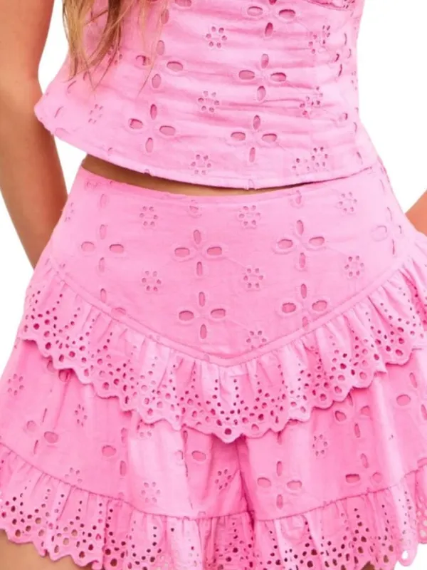 Mustard Seed Elenor Pink Ruffle Eyelet Skort Set Small EUC - Image 2