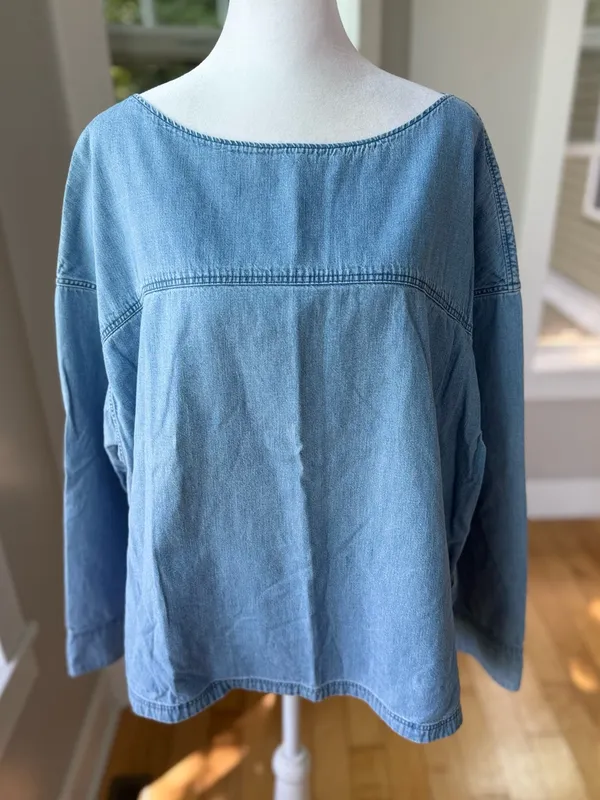 Uniqlo Light Wash Cotton Denim Boatneck Tunic Jean Shirt Top Sz XL - Image 2