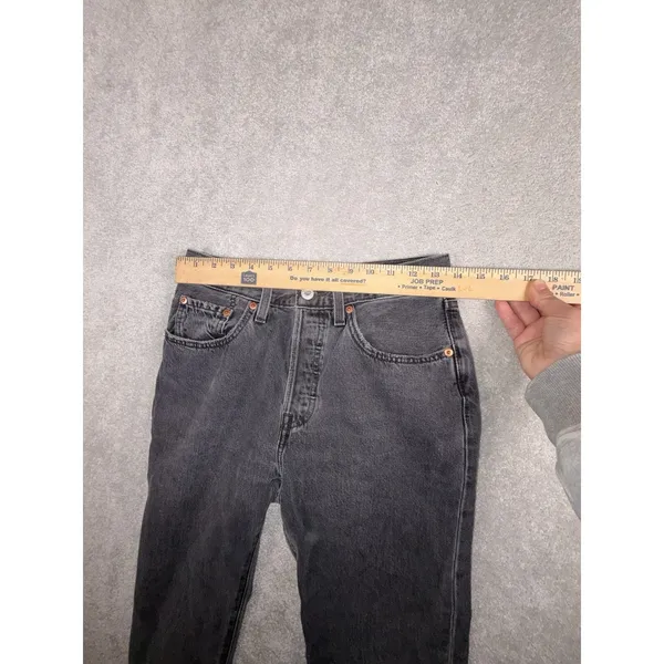 womens levis 501 button fly jeans 26x28 raw‎ hem Washed Black Gray - Image 8