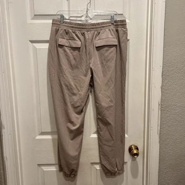 Nine West Womens Jogger Pants Large Taupe Tan Elastic Waist Drawstring Pockets - Image 4
