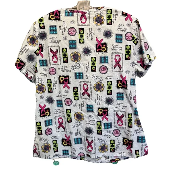 Scrubstar Scrub Top Size M V‎ Neck Pockets Breast Cancer Print Medical Nurse - Image 4