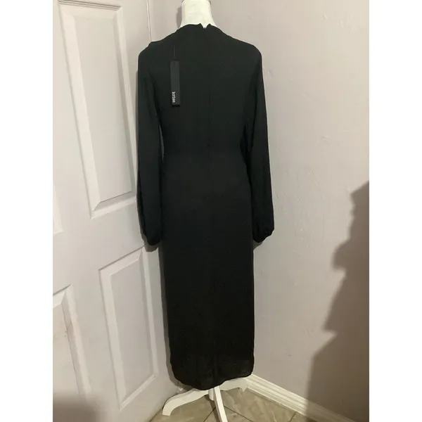 Revolve Krisa Long Sleeve Deep V Neck MIDI Black Dress - Image 5