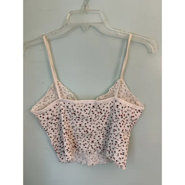 Vtg Express Tricot Floral‎ Babydoll Large Ribbed Cotton Tank Top Y2k Coquette - Image 4