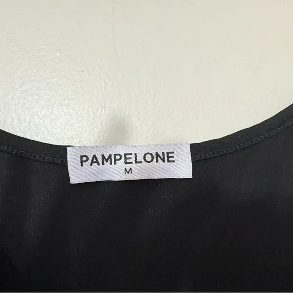 Pampelone Black Ruched Midi Dress Wrap Draped Spaghetti Strap Size M - Image 11