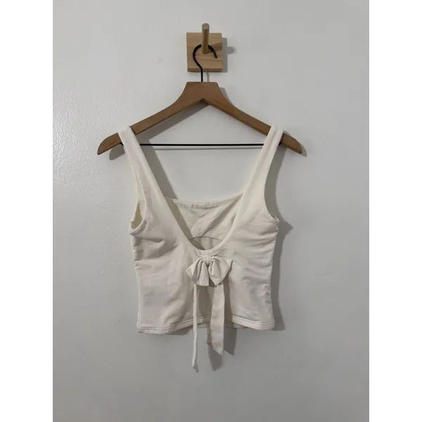 Edikted White Cropped Bow Tie Front Square Neck Knit Stretch Tank Top XS - Image 2