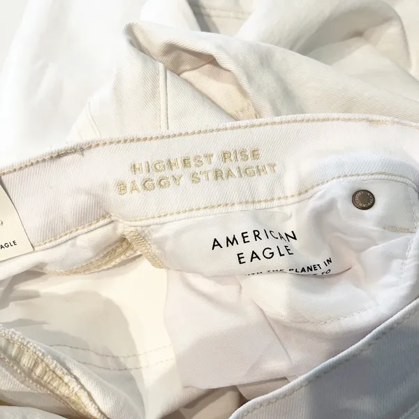 American Eagle Highest Rise Distressed Baggy Straight Leg Jeans White 2 - Image 4