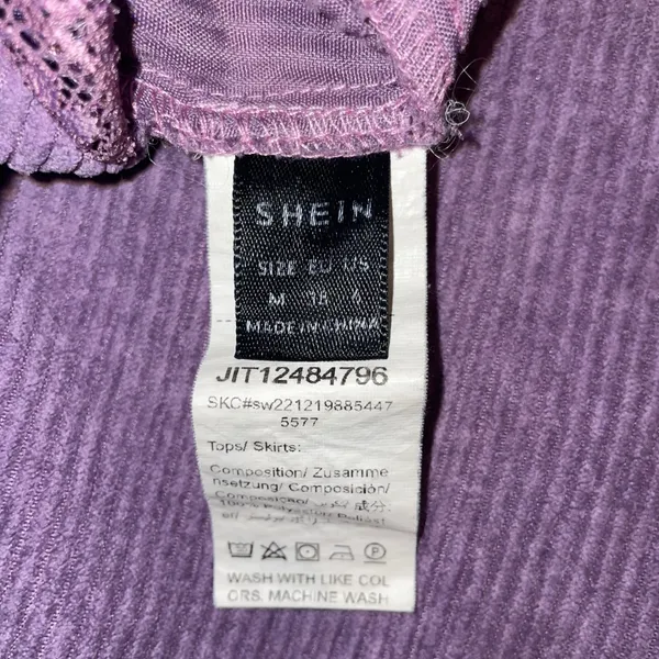 SheIn Y2K Purple Corduroy 2 Piece Lace Up Cami Crop Top Coquette Skater Skirt Medium - Image 4