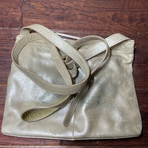 Hobo Cassie Leather Convertible Crossbody Shoulder Bag Distressed Metallic M - Image 4