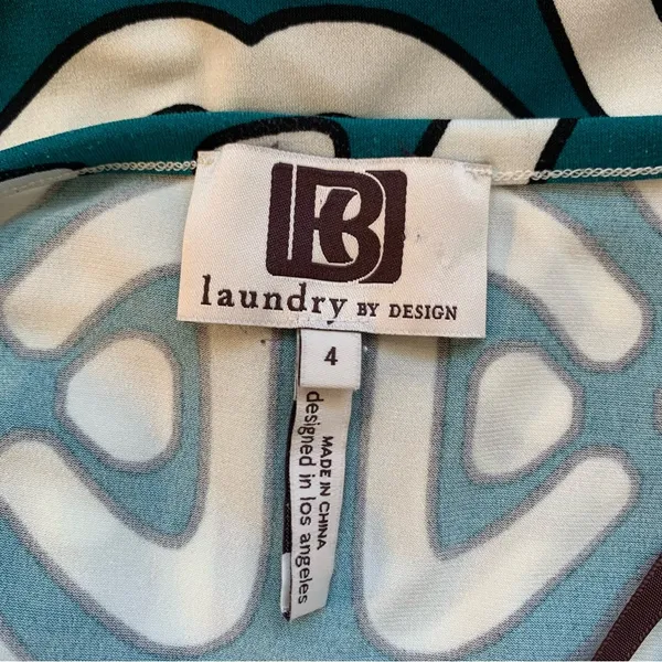 Laundry By Design Dress Womens 4 Teal White Geometric Shift Career Travel - Image 4
