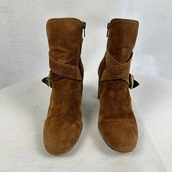 Ann Taylor‎ Brown Suede Studded Buckle Ankle Boots Women 6M Block Heel Moto Boho - Image 2
