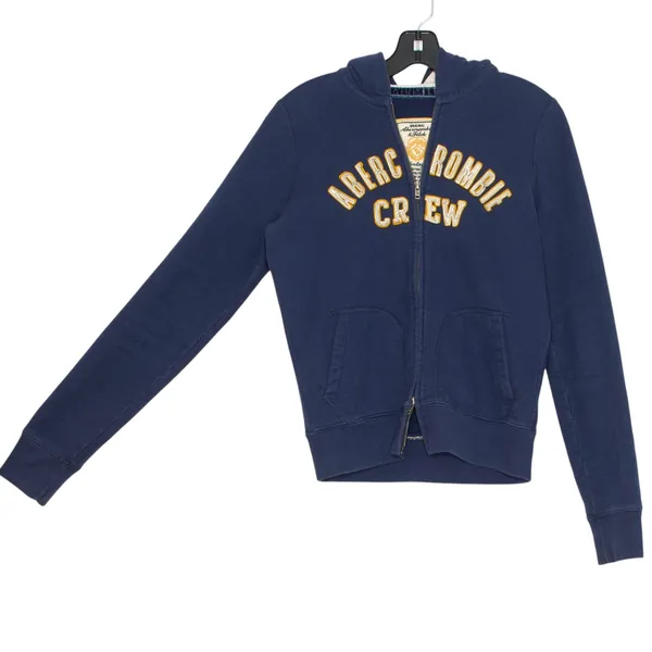 Abercrombie Full Zip Hoodie Jacket Y2K Spell Out Varsity Logo Preppy Navy Blue L - Image 2