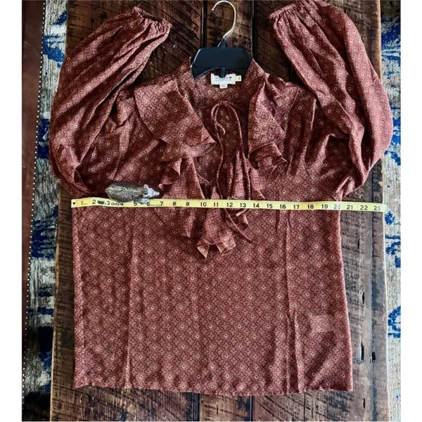 Molly Bracken western long sleeve sheer tie neck high neck ruffle blouse small - Image 11
