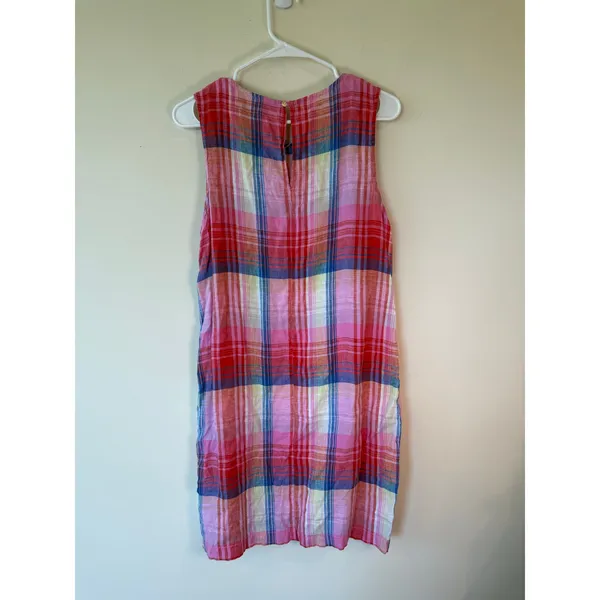 C&C California Sleeveless 100% Linen Plaid Mini Dress Pink Women's Size 6 Boho - Image 2