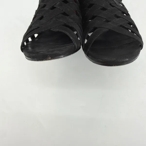 Eileen‎ Fisher Black Leather Strappy Cage Wedge Sandals Womens 8 Zip Back - Image 4