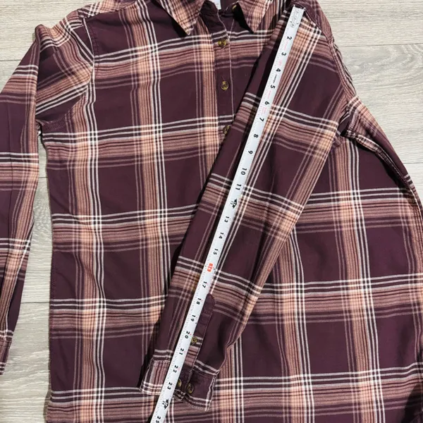 Carhartt 100% Heavy Coton Womens Burgundy Plaid‎ Flannel Henley Popover Size L - Image 12