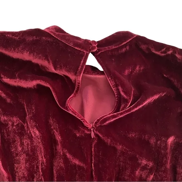 Reformation Dress Evora Velvet Long-Sleeve Keyhole Buttoned Mini‎ Chianti 12 NWT - Image 6