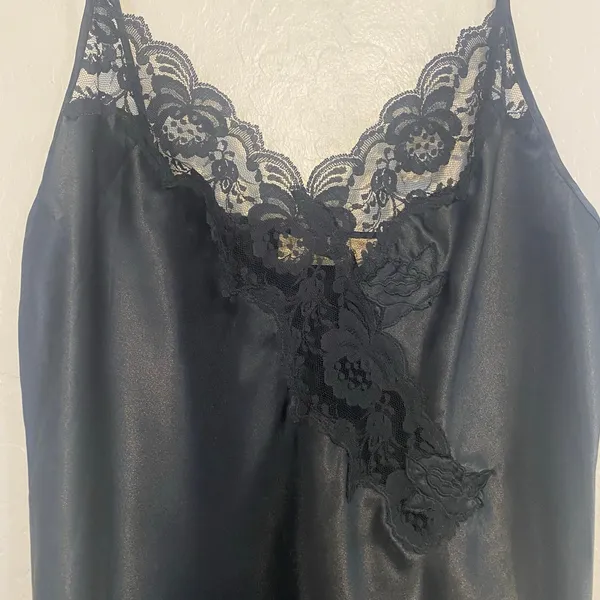 VTG Victoria's Secret Gold Label Lace Slip Midi Dress Womens Sz Large Goth LBD - Image 3