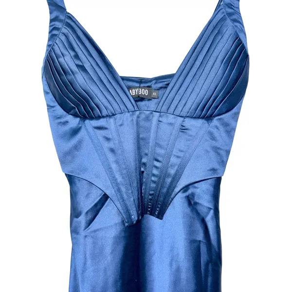 NWT Babyboo Shae Navy Blue Satin Corset Lace Up Back Maxi Dress Womens Size XS - Image 9