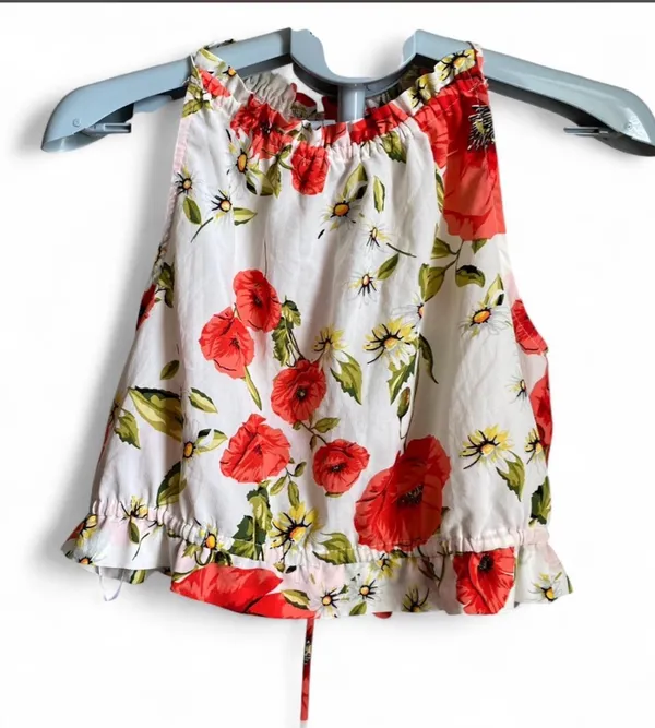 Lulus Nostalgia White and Red Floral Print Crop Top - Image 5