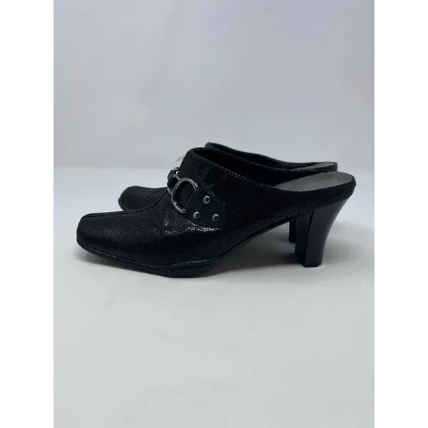 Aerosoles Women's Black Patent Slip On Square Toe Heels Chain Design Size 7‎ 1/2 - Image 2
