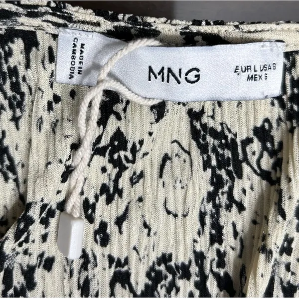 Mango‎ Cream Black Floral Textured Midi Dress Long Sleeve Autumn Wedding Guest - Image 6