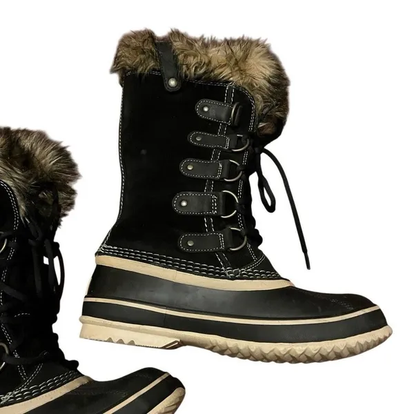 SOREL Joan of Arctic Boots Black Waterproof Winter Snow Boots Faux Fur Size 7 - Image 3