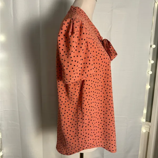 O L M Black and Orange Puff Sleeve Blouse with Tie Front - Image 3