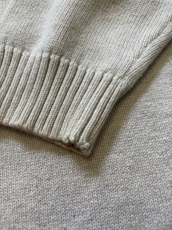 Chaps Ivory Mock Neck Henley Sweater Grandad Acadia Knit Suede Elbow Patch L - Image 9