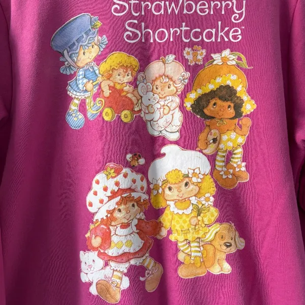 Strawberry Shortcake and Friends pink oversize crewneck fleece lined sweatshirt - Image 6