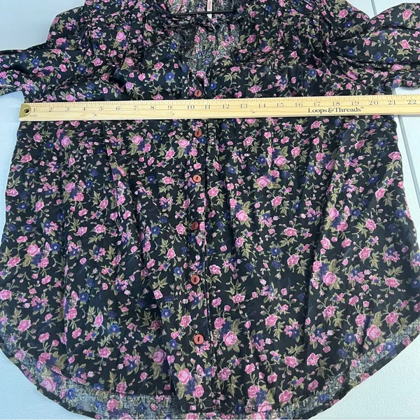 Free People Meant To Be Black Floral Print Full Mutton‎ Sleeve Peasant Blouse M - Image 13