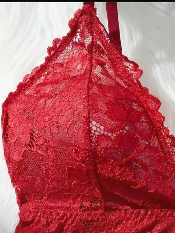 Sexy Red Lace Babydoll Lingerie Set Sheer Chemise Nightwear Sleepwear Women - Image 5