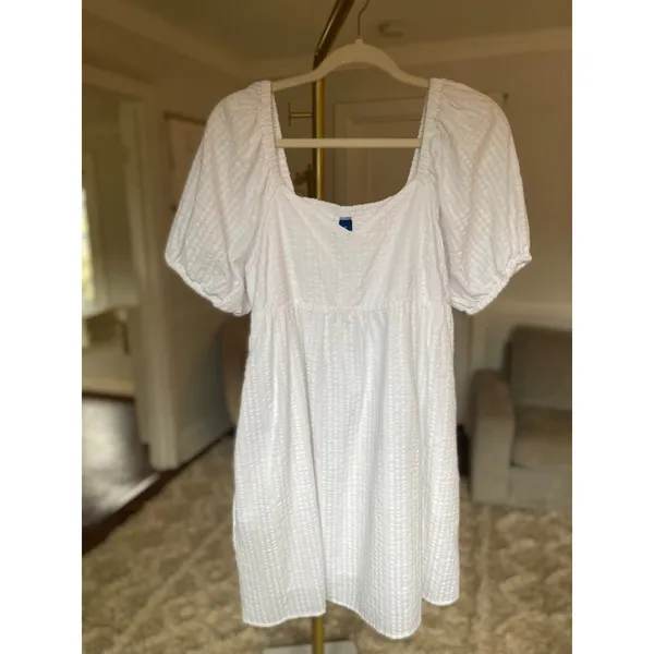 Old Navy Cotton Mini Dress White Puff Sleeve Cottagecore Coastal Clean Girl Boho - Image 2