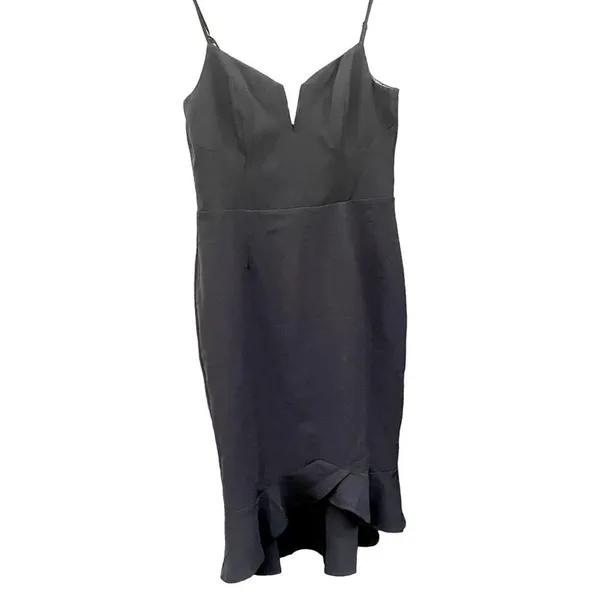Bardot Kristen Peplum Cocktail Dress Black Spaghetti Strap Fit Flare Size 12 - Image 3