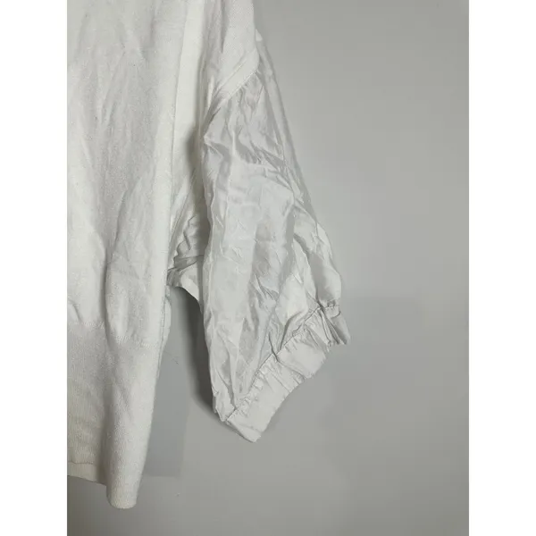 Club Monaco Womens White Mixed Media‎ Puff Sleeve Mock Neck Sweater Small S/P - Image 3
