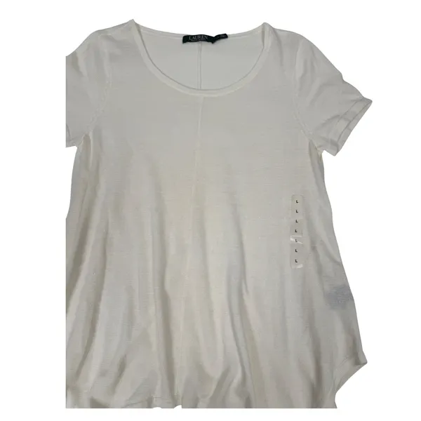 Lauren‎ Ralph Lauren White Linen Blend Handkerchief Hem Scoop Neck Top Size L - Image 6