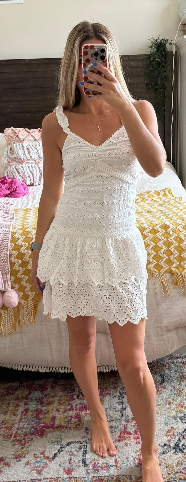 Sim & Sam White Eyelet Mini Dress - Image 2