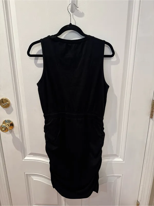 Black Athletic Tank Dress Drawstring Waist Pockets Ruched Sleeveless Size Large - Image 5