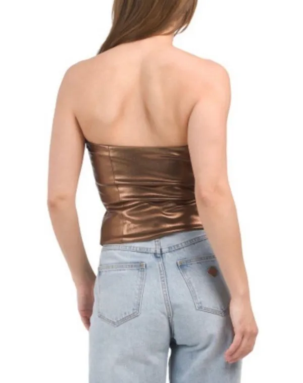 ZARA Metallic Bronze Ruched Tapered Strapless Top - Image 3
