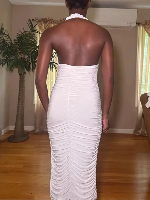 Pretty Little Thing White Ruched Cocktail Midi Dress - Image 3