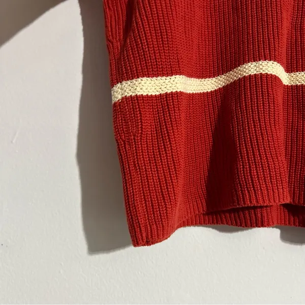 Banana Republic Factory Red White Striped Cotton Knit Crewneck Sweater Large - Image 3