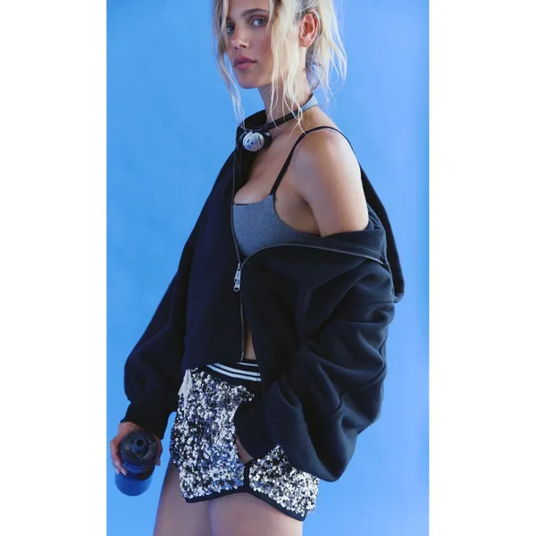 Free‎ People FP Movement Shining Star Sequin Shorts Metallic Black Combo S NWT - Image 3