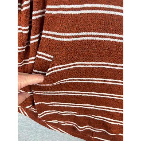 Market & Spruce Striped Hoodie Rust Orange White Pullover 1X Pocket Curved Hem - Image 4