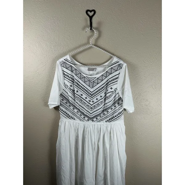 eShakti Dress Size Large White Boho Embroidered Short Sleeve Knee Length Summer - Image 2