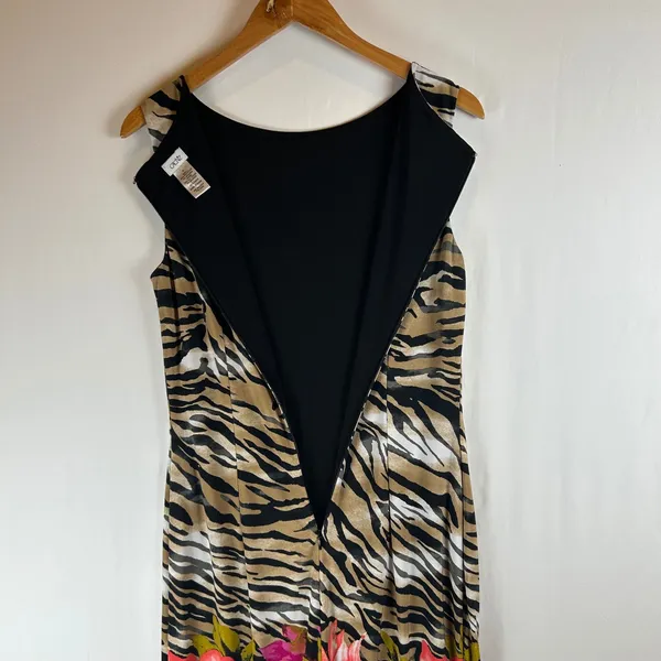 Cache‎ Vintage Womens Tiger Floral Print Midi Dress Brown Pink Sleeveless Size M - Image 8
