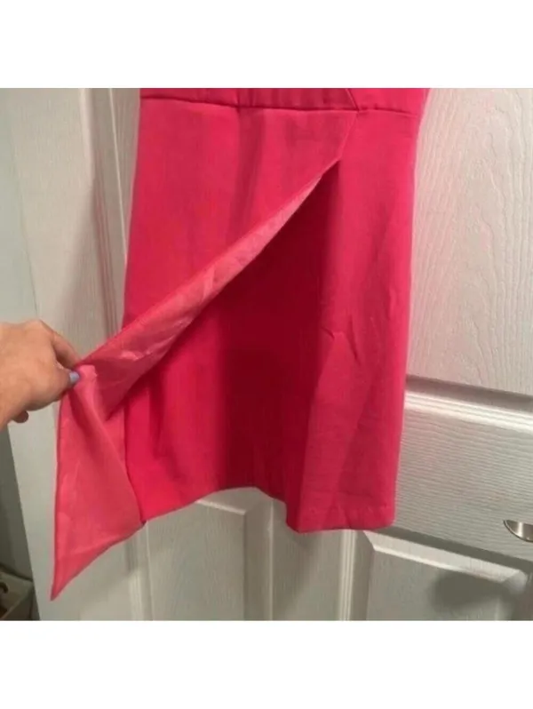 ✅NWT Do+Be Pink Spaghetti Strap Asymmetric Hem Fitted Hot Pink Dress - Image 4