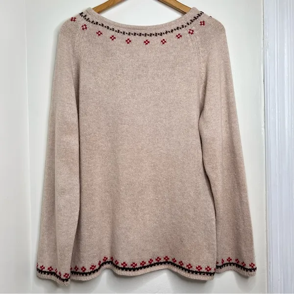 Vintage Fashion Bug Wool Blend Sweater Women’s XL Tie Neck Boho Beige - Image 4