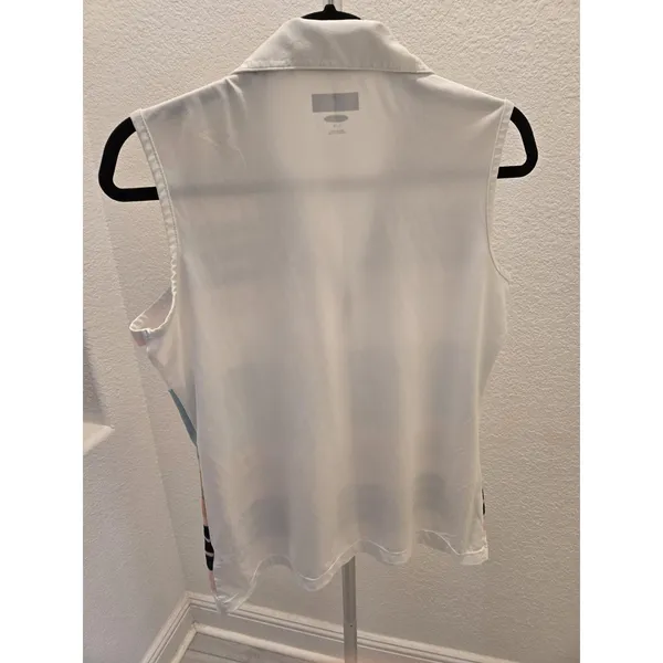 ​Greg Norman L Striped Play Dry Sleeveless V Neck Golf Polo Shirt Top Women - Image 3