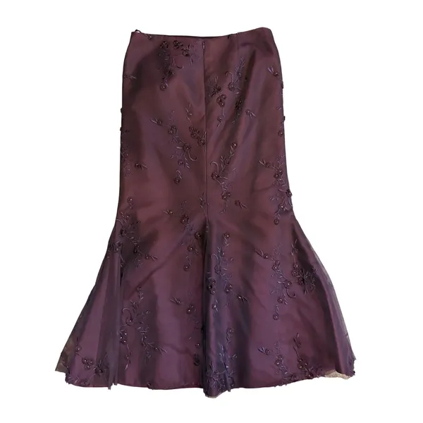 Vintage Rose Taft 100% Silk Beaded Embroidered Mermaid Gown Dress Plum Purple 16 - Image 5