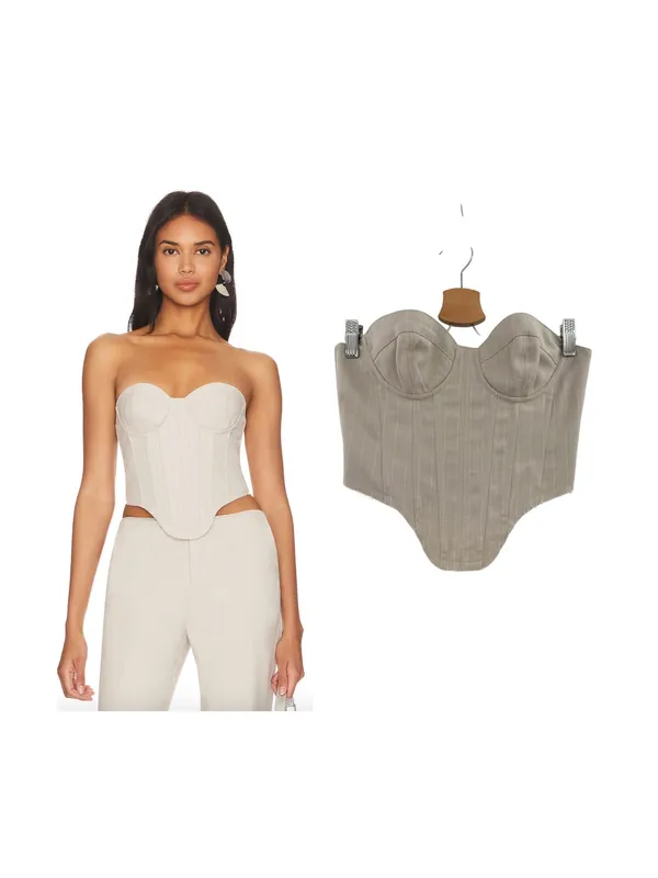 h:ours Amira Corset Top Revolve Beige Pinstripe‎ Strapless Bustier Size XS - Image 2