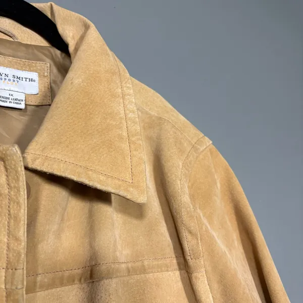 Jaclyn Smith Vintage 90's Heavy Suede Chore Jacket - Women's Plus Size 1X - Tan - Image 2